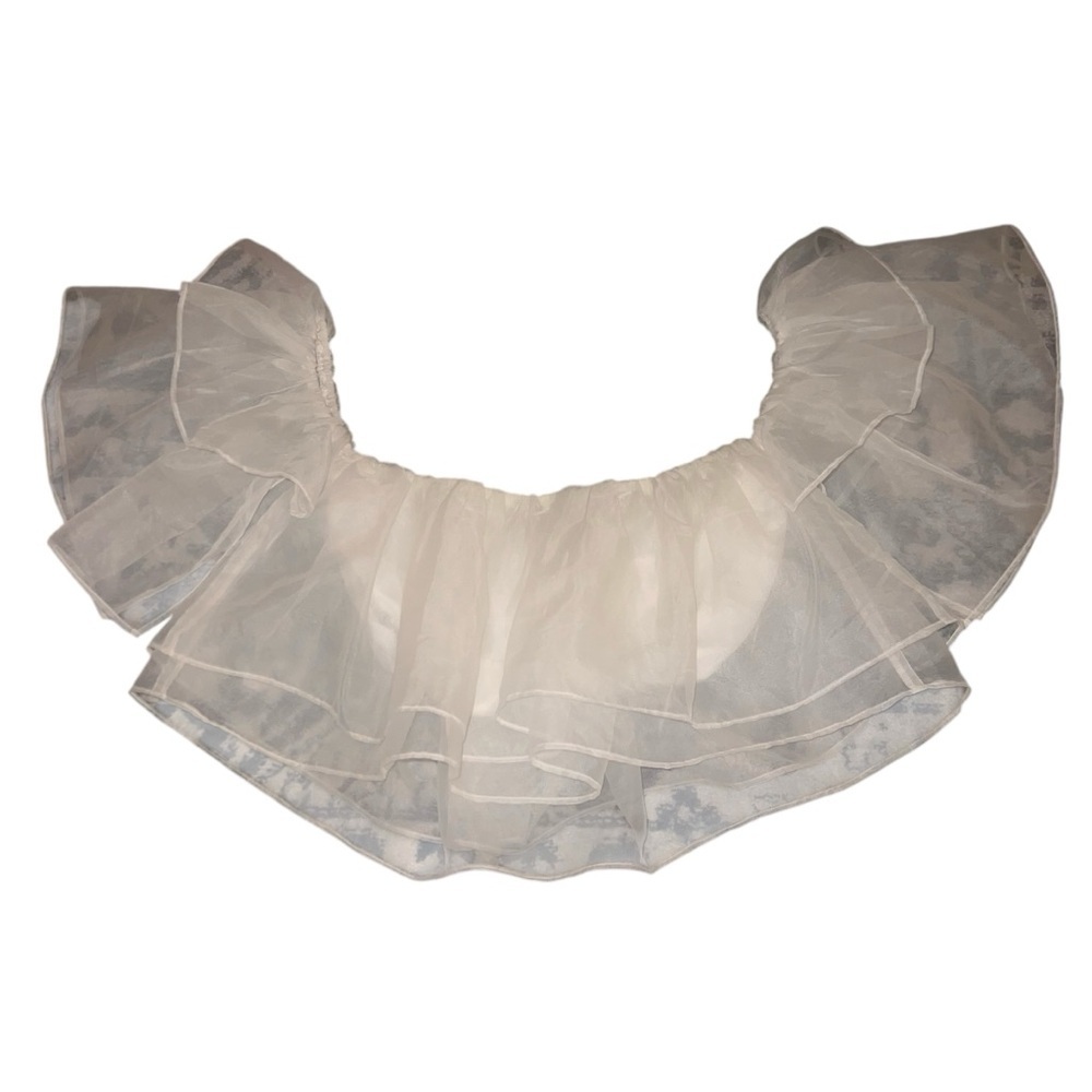 Show Me Your MuMu Russella Ruffle Top Sheer White Organza Crop Top Medium Bridal - Picture 2 of 11